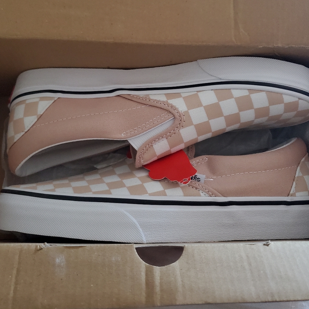 NWT Vans Slip On Shoes In Ochra & White Checkers